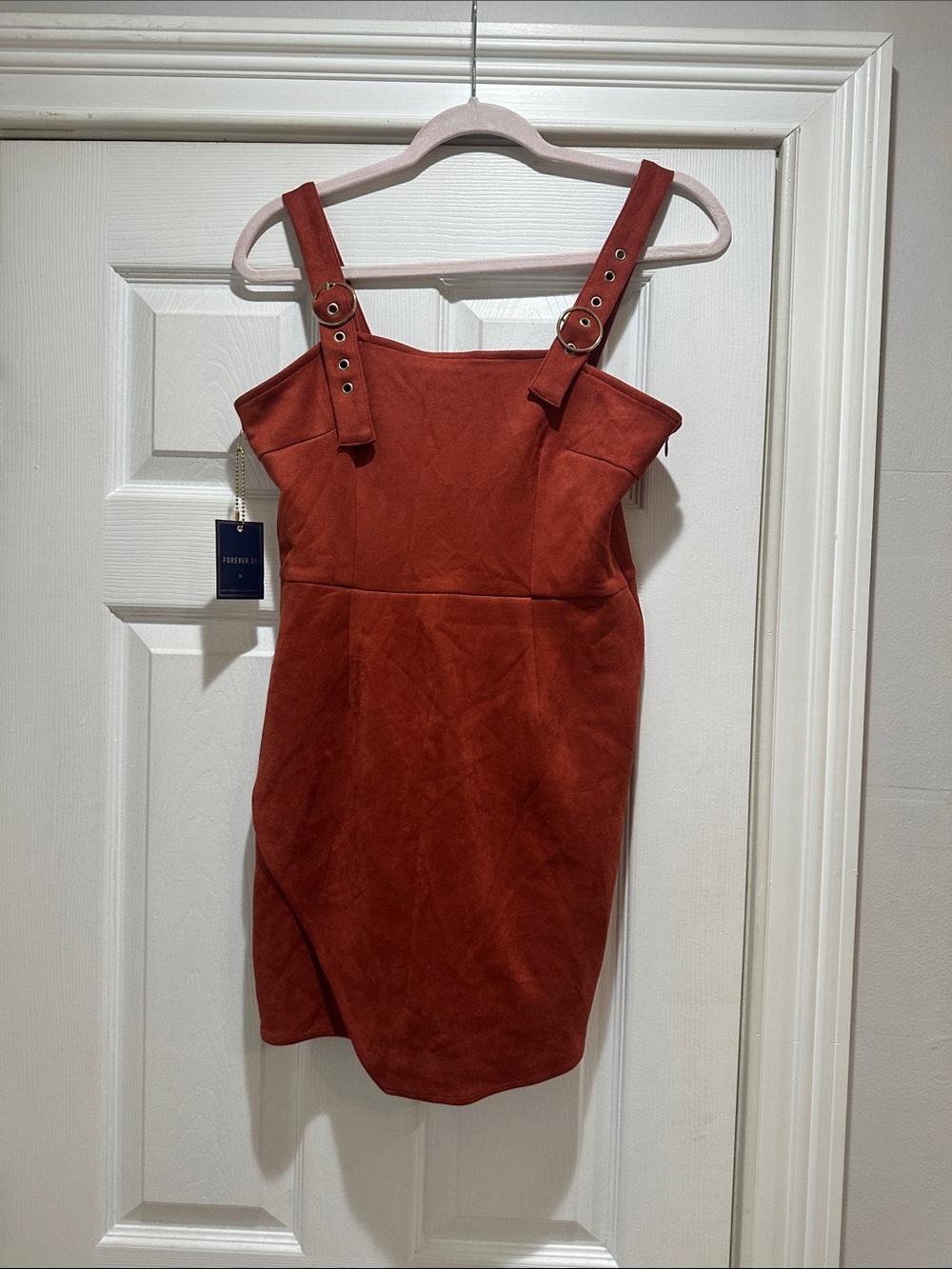 Forever 21 Rust Red Suede-Look Buckle Strap Mini Dress